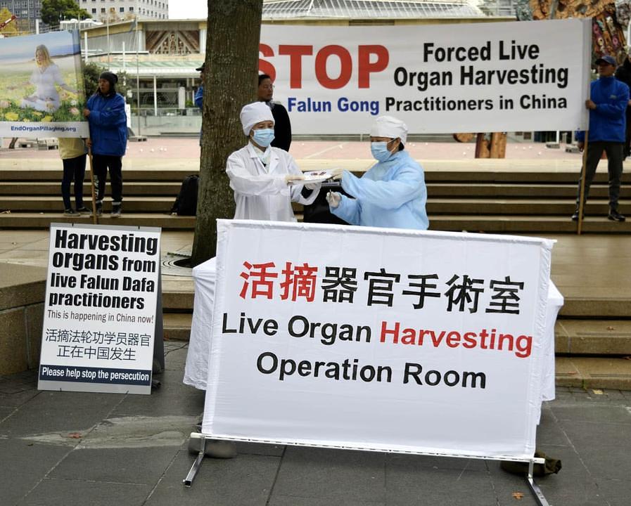 Rekonstrukciju mučenja postavljena u centru Aucklanda je skrenula pažnju na prisilno sakupljanje organa od zatvorenika savjesti u Kini.
