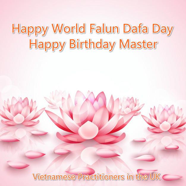 Vijetnamski praktikanti u Velikoj Britaniji žele velikom dobrodušnom Učitelju sretan rođendan i proslavljaju Svjetski Falun Dafa dan!