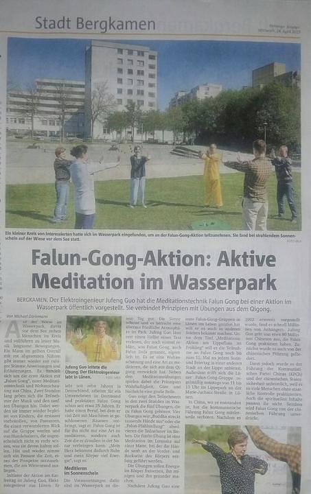 Njemačke dnevne novine sa tradicijom od 174 godine, Hellweger Anzeiger, izvještavaju o Falun Gong aktivnostima u vodenom parku. 