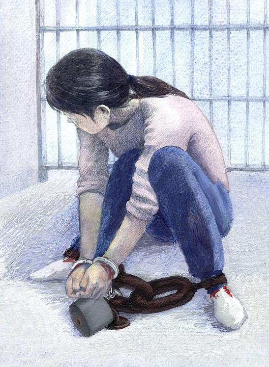 Ilustracija mučenja: Okivanje spajanjem ruku i nogu 