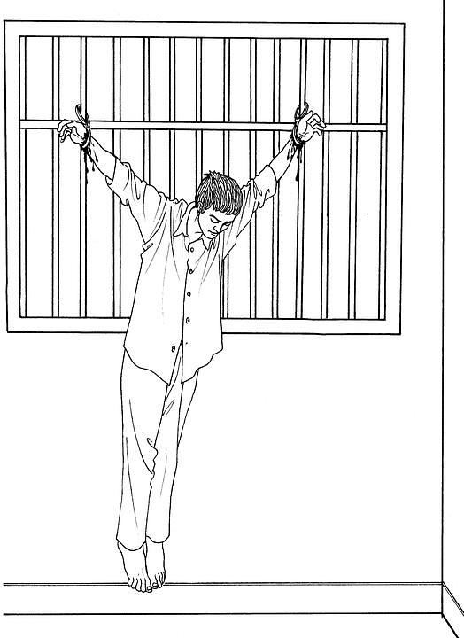 Ilustracija torture: vezivanje lisicama i vješanje
