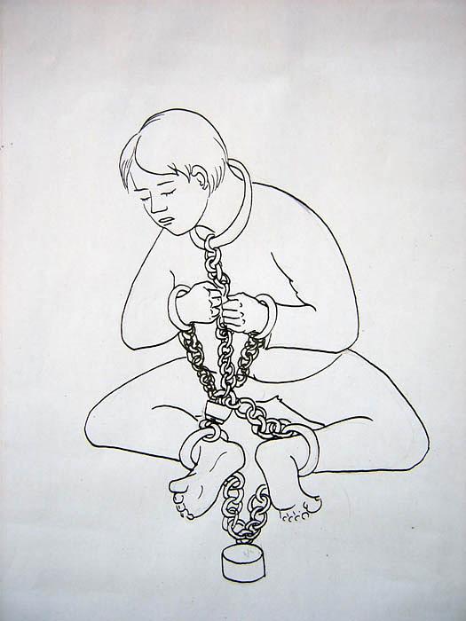 Ilustracija mučenja: Vezivanje lisicama za lance na nogama