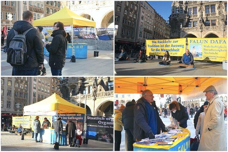 Falun Dafa praktikanti održavaju informativne aktivnosti 12. veljače na Marienplatzu u Münchenu.