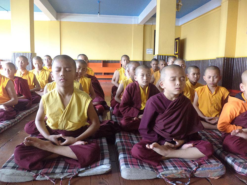 Mlade Lame u OKC Tibetanskoj samostanskoj školi rade petu Falun Dafa vježbu, meditaciju.
