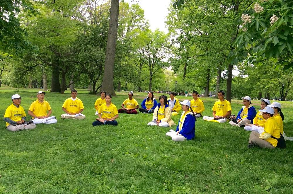 Praktikanti izvode Falun Dafa vježbe u Central parku na Manhattanu.