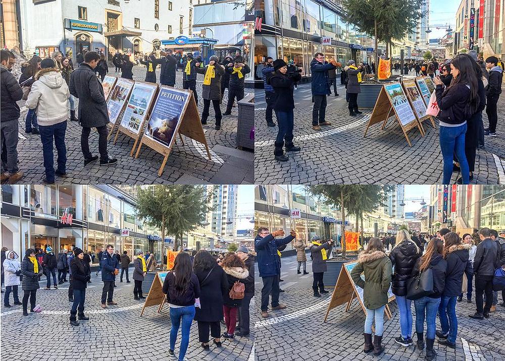 Demonstracija Falun Gong vježbi u blizini koncertne dvorane Konserthuset u Štokholmu.