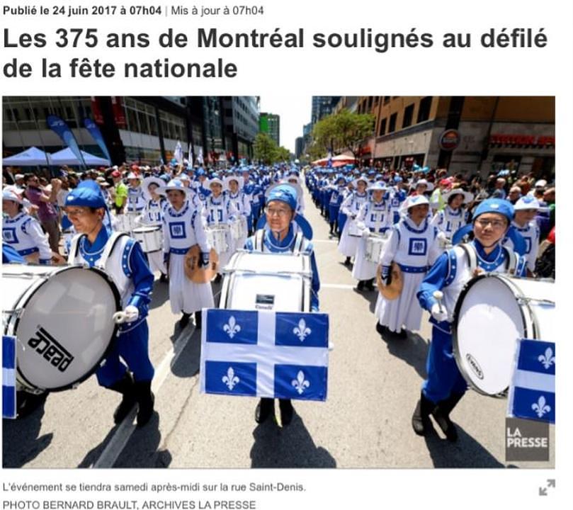 Novine na Francuskom jeziku, La-Press su objavile fotografiju marširajućeg orkestra Tian Guo na svojoj naslovnoj stranici najavljujući ovogodišnju paradu u povodu Nacionalnog dana.