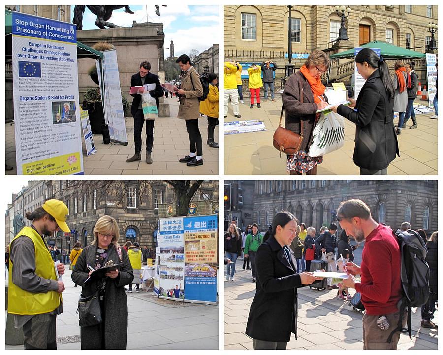 Prolaznici razgovaraju sa praktikantima i potpisuju peticije pozivajući da se zaustavi  progon Falun Dafa u Kini
 