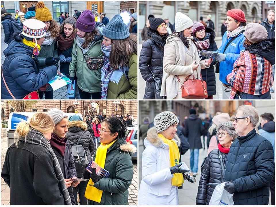 Pješaci čitaju postere, razgovaraju sa praktikantima i potpisuju peticiju za zaustavljanje progona.