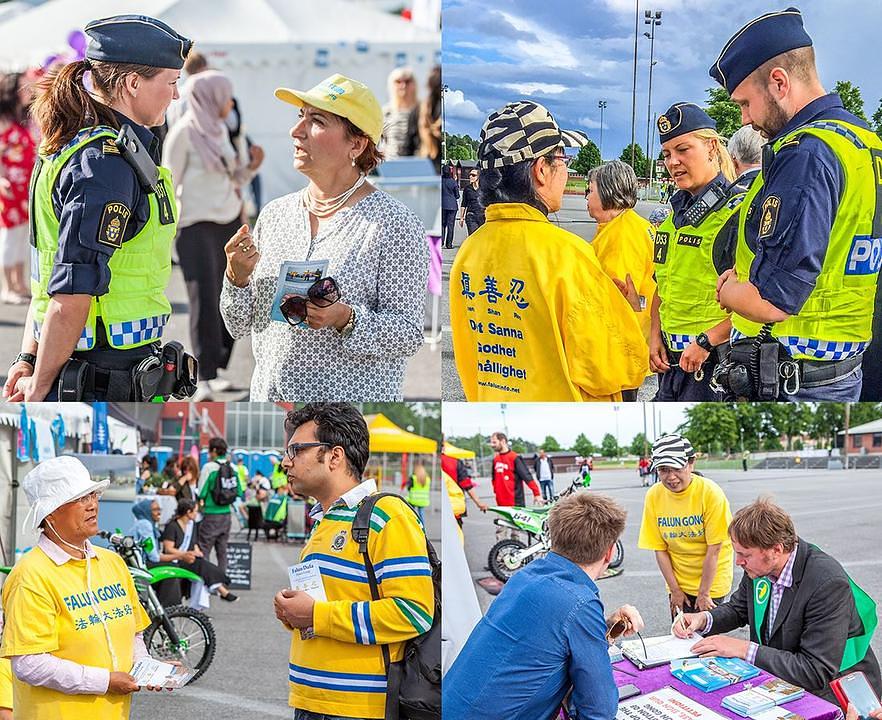 Praktikanti (u žutoj odjeći) objašnjavaju ljudima šta je Falun Gong i zašto ga Kineska komunistička partija progoni.