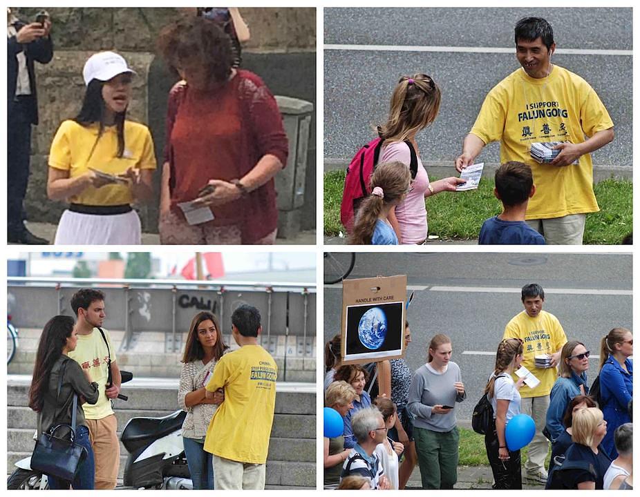 Praktikanti razgovaraju sa prolaznicima o Falun Gongu za vrijeme samita G20 u Hamburgu