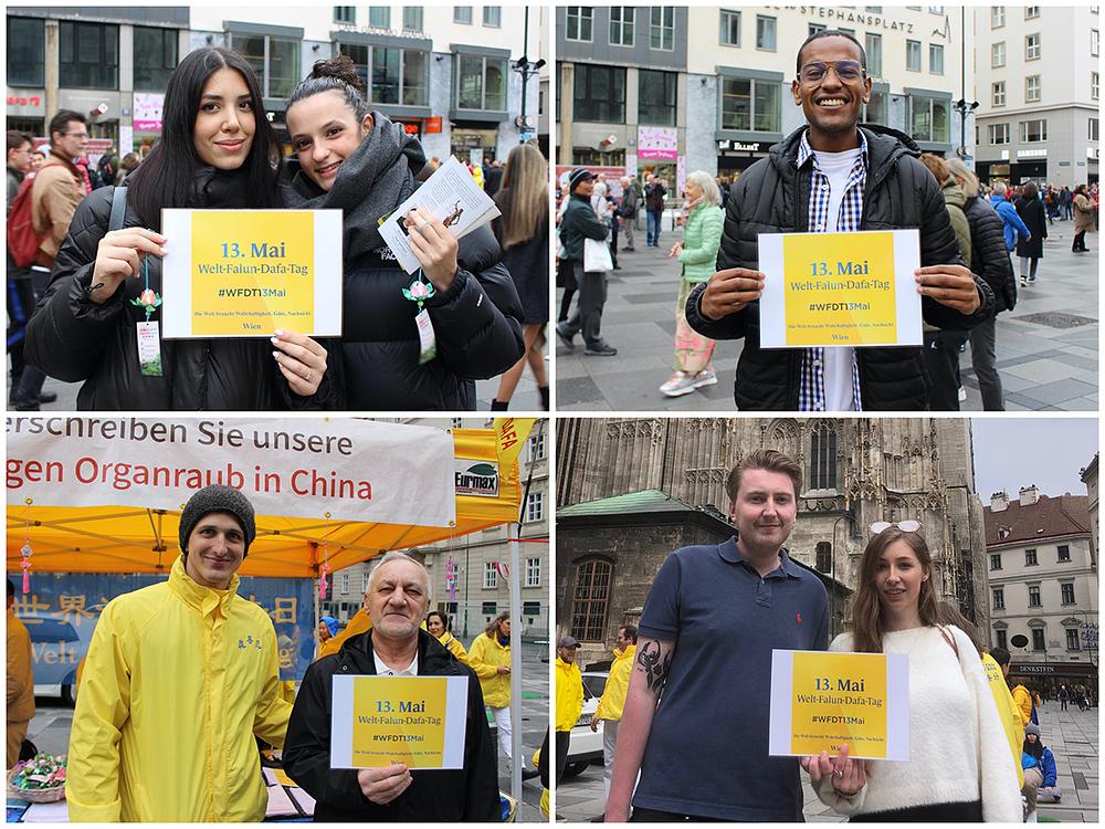 Ljudi čestitaju Dan Falun Dafe.